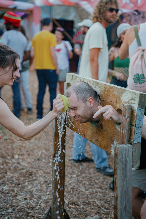 A person in the stocks at Seasoning Festival 2026, Stroud