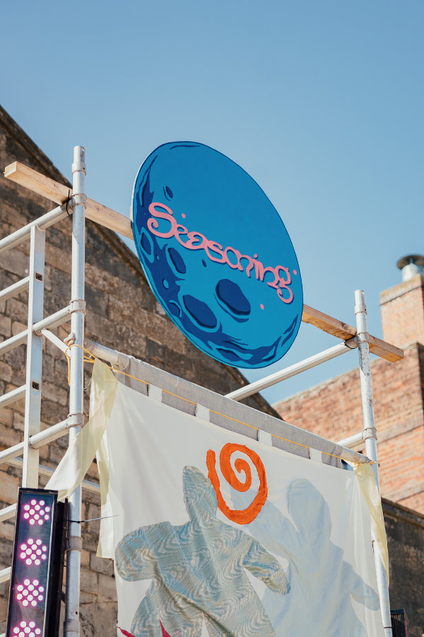 Hand painted blue and pink moon for Seasoning Festival 2026, Stroud